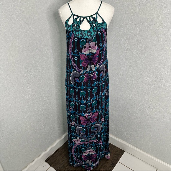 Custo Barcelona Vibrant Floral Maxi Dress in Teal and Magenta - Picture 3 of 10